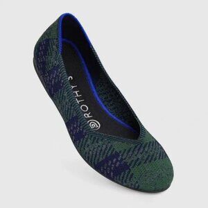 Rothy's Green Forest Tartan Round Flats Plaid Rare Limited Edition Size 9